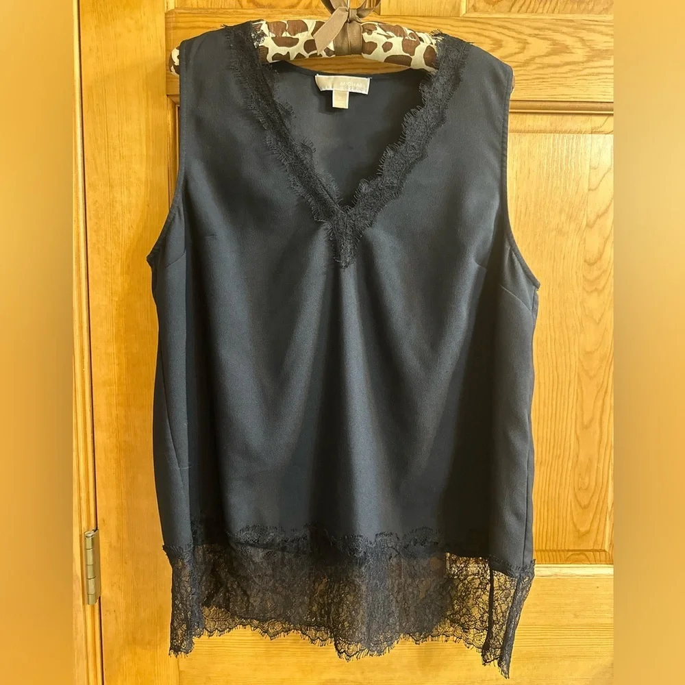 Michael Kors Black Sleeveless Lace Trim Top - Picture 1 of 3